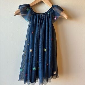 Girls Zunie Navy Blue Tulle Dress with Embroidered Accents